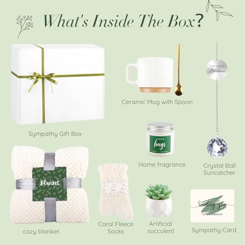 Sympathy Gift Basket for Loss of Loved One with Memorial Crystal Suncatcher | Bereavement Grief Care Package for Loss of Mother Father Husband Friend Child Baby, Condolence Gift Box for Women Men Healing