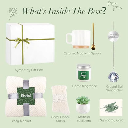 Sympathy Gift Basket for Loss of Loved One with Memorial Crystal Suncatcher | Bereavement Grief Care Package for Loss of Mother Father Husband Friend Child Baby, Condolence Gift Box for Women Men Healing