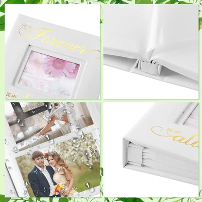 Dunzoom Memory Photo Album Holds 200 Pcs 4 x 6 Inch Leather Wedding Anniversary Family Photo Album with Front Window Double Heart Memory Scrapbook for Couple Gifts(Forever Always) - style: Wedding