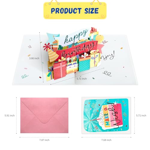 3D Pop Up Birthday Card, Colorful Happy Birthday Greeting Card with Gift Box & Party Banner Design, Unique 3D Birthday Card for Women, Men, Kids, Friends & Family - Ideal for Birthday Celebrations & Party Favors
