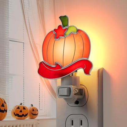 Stained Glass Pumpkin Luminous Night Light Halloween Decor - color: Pumpkin