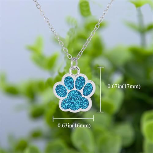 Dreuyet Paw Necklace and Earrings Set for Women Glitter Cute Dog Cat Pet Paw Print Pendant Necklace Earrings Lovely Animal Charm Jewelry Set Gifts - color: Silver Light Blue