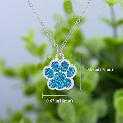 Dreuyet Paw Necklace and Earrings Set for Women Glitter Cute Dog Cat Pet Paw Print Pendant Necklace Earrings Lovely Animal Charm Jewelry Set Gifts - color: Silver Light Blue
