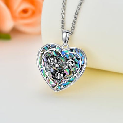 Dorunmo Locket Necklace 925 Sterling Silver Pictures Photo Keep Someone Near to You Custom Lockets Mother's Day Jewelry Personalized Photo Locket Gifts - color: C-Lotus-Abalone, style: Locket Only