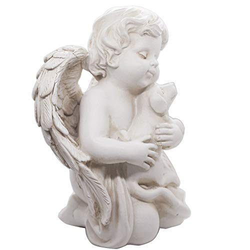 KiaoTime Angel with Dog Statue Pet Dog Memorial Statue Indoor Outdoor Home Garden Guardian Rememberance Dog Puppy Figurine, 7-in