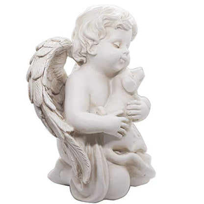 KiaoTime Angel with Dog Statue Pet Dog Memorial Statue Indoor Outdoor Home Garden Guardian Rememberance Dog Puppy Figurine, 7-in