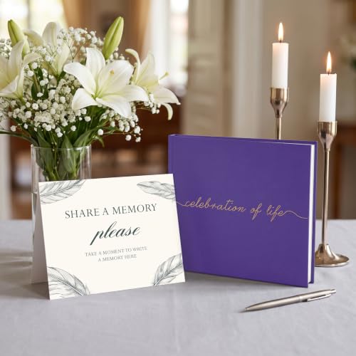 Funeral Guest Book for Celebration of Life, in Loving Memory Sign in Book - color: Purple