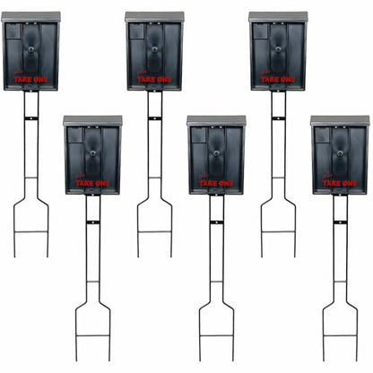 Sanzo Specialties Outdoor Brochure Box on a Stake 46 inch tall - Holds 250 8.5 x 11 Documents and 60 Business Cards, Flyer Literature Yard Dispenser (Black, Pack of 6) - color: Black, size: Pack of 6