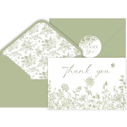 24 Pack Sage Green Floral Thank You Cards With Envelopes Stickers, Summer Wedding Floral Thank You Card Greenery Bridal Shower Birthday Supplies - style: 24 pcs - Green Flowers