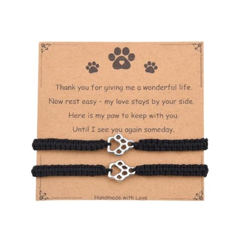 Pet Memorial Gifts for Loss of Dog Cat Paw Print Bracelets for Women Men Pet Sympathy Gift Remembrance Bereavement Gifts Idea - color: Black & Black