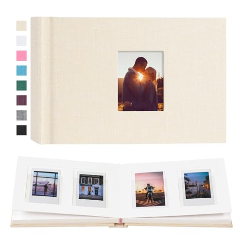 Instax Mini Photo Album with Writing Space, 56 Pockets, Beige | Compatible with 2x3 inch & Polaroid Pictures, Recessed Clear Pockets, Wedding Guest Book and Family Memories - color: Beige, size: 52 Pockets