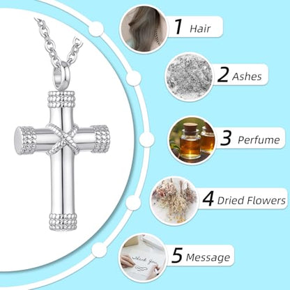 Rope Winding Cross Urn Necklaces for Ashes Cremation Jewelry Pendant Necklace Memorial Keepsake Jewelry Cross Ashes Pendant with Mini Keepsake Urn Memorial - color: Silver