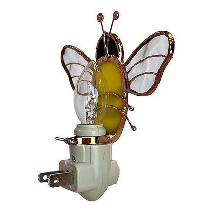 Gift Essentials Honey Bee Plug-in Night Light - Stained Glass Nightlight | Honey Bee Stained Glass Plug-in Nightlight with On/Off Rocker Switch. Includes One 4-Watt Replaceable Warm-Glow Bulb. - color: Bumblebee