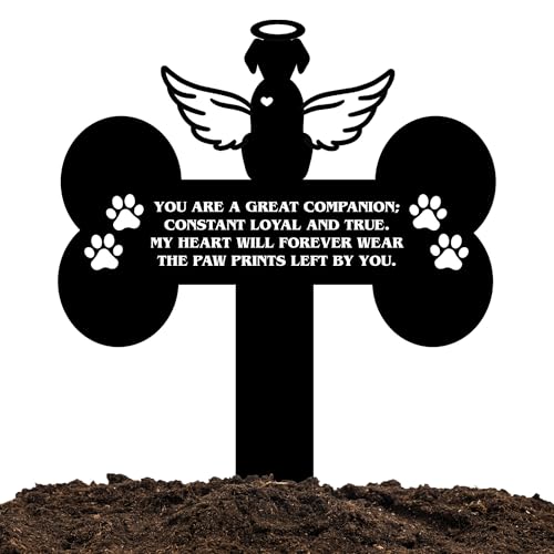 Dog Grave Marker Angel Cross – Pet Remembrance Gift for Loss of Dog, Weatherproof Metal Headstone for Yard, Garden or Indoor Memorial, 12in Sympathy Tribute Sign - color: Hen-gm-15a, size: 12 in