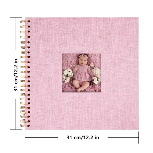 Scrapbook Photo Album, Linen Covered, 12x12 Inches, 40 Sheets/80 Pages | Hardcover Kraft White Pages, Wedding Guest Book, Travel Memory Book, Christmas, Baby Shower Keepsake, Family Album - color: Pink, size: 12x12 Inch 80 Pages