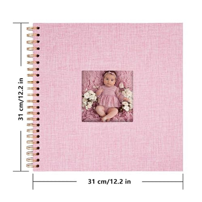 Scrapbook Photo Album, Linen Covered, 12x12 Inches, 40 Sheets/80 Pages | Hardcover Kraft White Pages, Wedding Guest Book, Travel Memory Book, Christmas, Baby Shower Keepsake, Family Album - color: Pink, size: 12x12 Inch 80 Pages