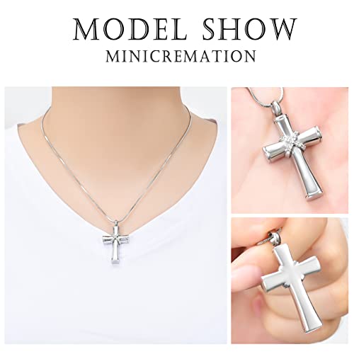 Minicremation Rope Winding Cross Cremation Ashes Urn Pendant Necklace Memorial Keepsake Jewelry Lord’s Prayer Cross Ashes Necklaces - color: Silver with Crystal
