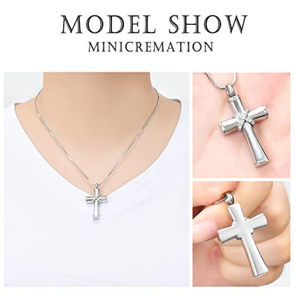 Minicremation Rope Winding Cross Cremation Ashes Urn Pendant Necklace Memorial Keepsake Jewelry Lord’s Prayer Cross Ashes Necklaces - color: Silver with Crystal