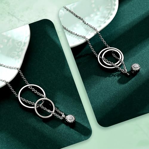 Daisy Cremation Jewelry Necklaces Stainless Steel Circle of Life Eternity Urn Necklaces for Ashes Memorial Keepsake Daisy Pendant for Women Men Gifts With Funnel Kit & Bag - color: Silver