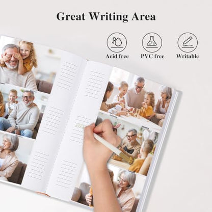 Vienrose Photo Album 4x6 300 Photos PU Leather Cover Grey | Memo Area, Personalized Window, Slip-In Pockets, Acid-Free & PVC-Free, Store Wedding Baby Vacation Memories - color: Grey