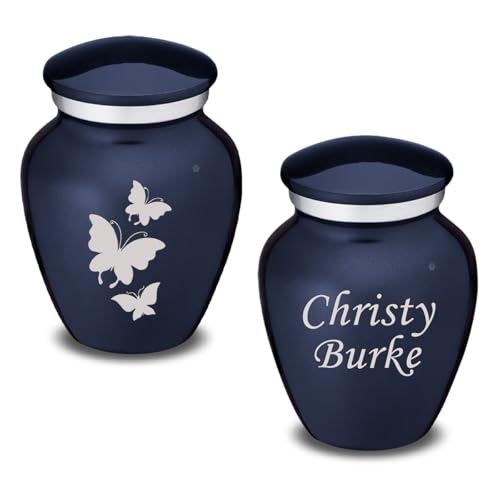 Embrace Keepsake Personalized Butterfly Cremation Urns for Human Ashes I Cobalt Blue Funeral Urn for Men and Women with Double Side Engraving I 3.5 lbs - color: Cobalt Blue