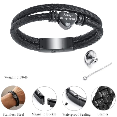YOUFENG Urn Bracelet for Human Ashes Leather Cremation Knot Cross Bracelet Stainless Steel Keepsake Cuff Bangle Jewelry for Men - color: Heart
