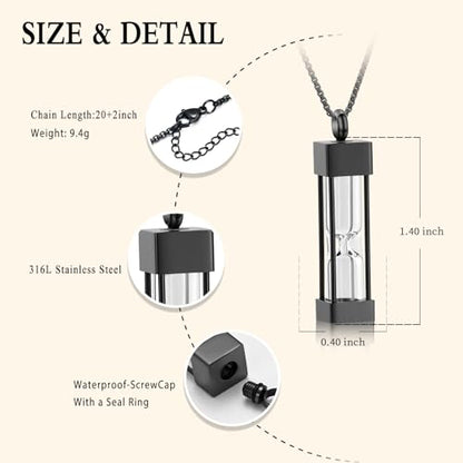Oinsi Glass Hourglass Cremation Jewelry for Ashes Cylinder Urn Necklace Container Vial Necklaces Bottle Memorial Cremation Keepsake Jewelry Ash Pendant for Women/Men - color: Black