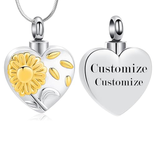 Urn Necklace for Ashes Sunflower Cross Necklace Cremation Jewelry Ashes Necklace for Human Women Pets Sunshine Pendant Keepsake Jewelry for Ashes - color: Customize