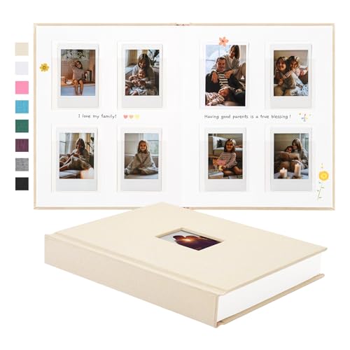 Instax Mini Photo Album with Writing Space, 112 Pockets, Beige | Compatible with 2x3 inch & Polaroid Pictures, Recessed Clear Pockets, Wedding Guest Book and Family Memories - color: Beige, size: 112 Pockets