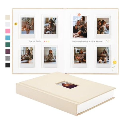 Instax Mini Photo Album with Writing Space, 112 Pockets, Beige | Compatible with 2x3 inch & Polaroid Pictures, Recessed Clear Pockets, Wedding Guest Book and Family Memories - color: Beige, size: 112 Pockets