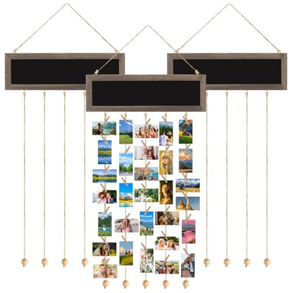 CYEAH 3 Pack Picture Frames Collage Display Board with Clips, Collage Photo Hanging Display Picture Board Wood Rustic Frames for Wall Decor, DIY Photo Frames Photos Cards Organizer for Family Friends