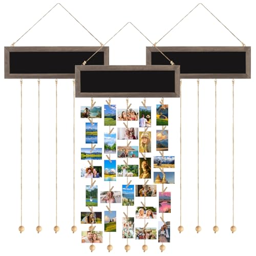 CYEAH 3 Pack Picture Frames Collage Display Board with Clips, Collage Photo Hanging Display Picture Board Wood Rustic Frames for Wall Decor, DIY Photo Frames Photos Cards Organizer for Family Friends