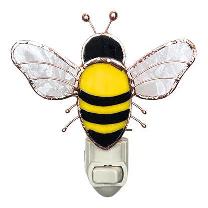 Gift Essentials Honey Bee Plug-in Night Light - Stained Glass Nightlight | Honey Bee Stained Glass Plug-in Nightlight with On/Off Rocker Switch. Includes One 4-Watt Replaceable Warm-Glow Bulb. - color: Bumblebee