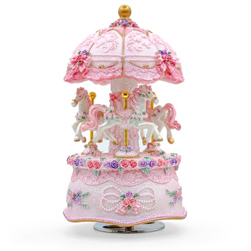 Carousel Music Box,Luxury Color Change LED Light ,Luminous Rotating 3-horse | Luminous Music Box, musical box with Gift Box for Girls Birthday Valentine Gift (You are My Sunshine, Pink) - color: Pink, style: You are My Sunshine