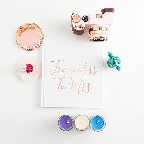 Calculs Bridal Shower Guest Book from Miss to Mrs Picture Book Polaroid Blank Pages for Instant Film Rose Gold Bachelorette Party Sign in Book 8.5” Square White Cover Rose Gold Foil Stamping - style: Art Deco