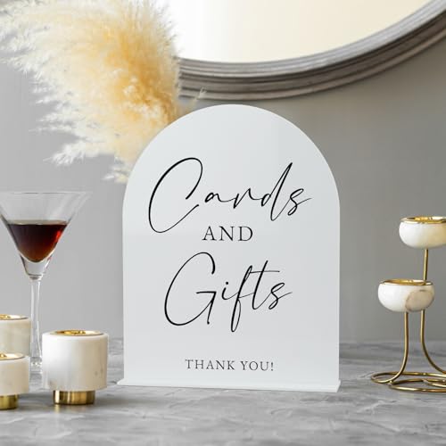 White Arch Acrylic Wedding Sign- 8"x10" Cards and Gifts Sign and Base,1/8" Thick | Modern Calligraphy Arched Acrylic Table Sign for Wedding & Event Party (Cards and Gifts, 8"x10") - color: Cards and Gifts, size: 8"x10"