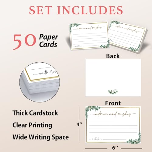 Advice and Wishes Cards – 50 Pcs Eucalyptus Perfect for the Bride and Groom, Baby Shower, Bridal Shower, Wedding Shower, Graduation Party, Retirement Party, Anniversary -A10 - color: Eucalyptus, size: Standard Cards