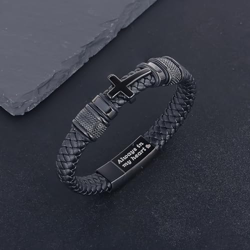 YOUFENG Urn Bracelet for Human Ashes Leather Cremation Knot Cross Bracelet Stainless Steel Keepsake Cuff Bangle Jewelry for Men - color: Cross