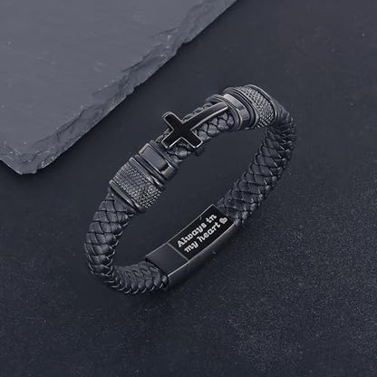YOUFENG Urn Bracelet for Human Ashes Leather Cremation Knot Cross Bracelet Stainless Steel Keepsake Cuff Bangle Jewelry for Men - color: Cross