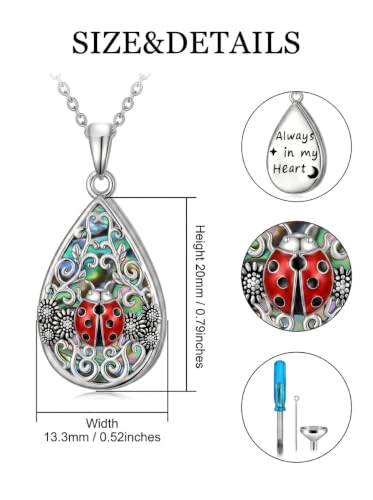 WINNICACA Urn Necklaces for Ashes 925 Sterling Silver Butterfly Hummingbird Dragonfly Teardrop Ash Necklace Cremation Jewelry Urn Pendants for Women Memorial Gifts for Birthday Christmas Funeral - style: 13-Ladybug Urn Necklace