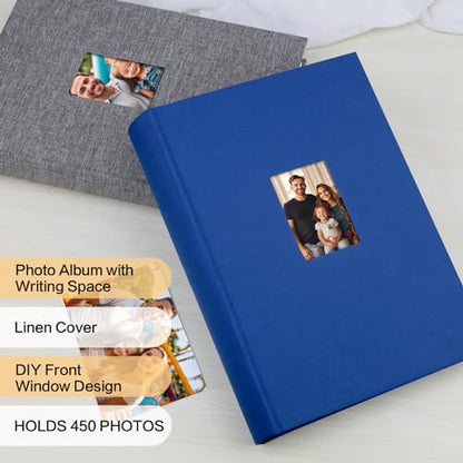 450 Pocket 4x6 Photo Album with Writing Space, Linen Cover, Blue - color: Blue