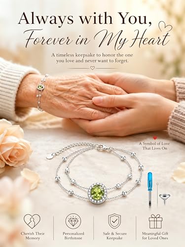 Cremation Urn Bracelets 925 Sterling Silver Double Layered Cremation Ash Bracelet for Ashes with 12 Months Birthstone Urn Jewelry for Women Loved One Animals,Chain Length 7"+2" Extend - color: 08-August
