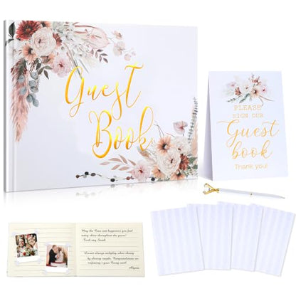 Wedding Guest Book with Pen and Table Sign, 7x9 Inch Photo Guestbook with 88 Lined Pages, Personalized Guestbook Photo Album Sign in Book for Reception Bridal Shower Wedding Birthday Party(Rose) - style: Rose