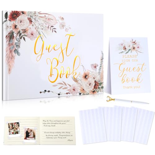 Wedding Guest Book with Pen and Table Sign, 7x9 Inch Photo Guestbook with 88 Lined Pages, Personalized Guestbook Photo Album Sign in Book for Reception Bridal Shower Wedding Birthday Party(Rose) - style: Rose
