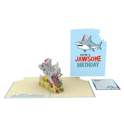 iGifts And Cards Ocean Adventure Shark 3D Pop-Up Card Jawsome Birthday 6x8 | Friend, Dad, Lifeguard, Shark Lover, Beach Lover, Funny Bday Greeting, Aquatic Party Theme, Underwater Scene, With Notecard - color: Shark Birthday