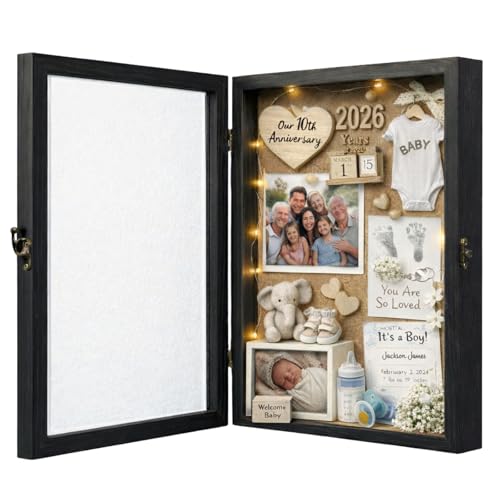 11x14 Shadow Box Frame with Front-Opening Glass Door | Solid Wood & Real Glass, Linen Backboard, Vintage Lock, Ideal for Wedding Bouquets, Medals, Keepsakes & Box of Us Display - color: Black, size: 11*14