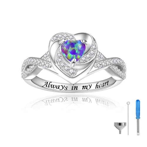 Sariel Heart Cremation Ring for Ashes - 925 Sterling Silver Opal Urn Keepake Rings Memorial Jewelry for Women - color: Purple