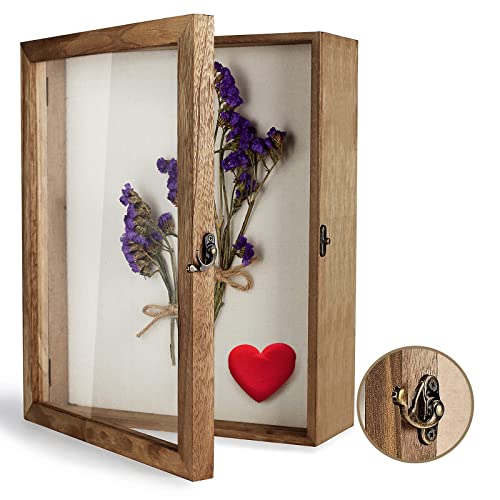 TJ.MOREE Shadow Box 11x14 Memory Display Case Wood Picture Frame Carbonized | Fits 10x13 Inserts with Linen Back & Glass, Rustic Keepsake Box for Pet Memorabilia Gifts Wedding Bouquet Military Medals - color: Carbonized, size: 11x14