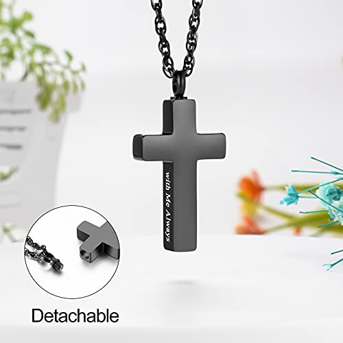Cremation Cross Necklace for Ashes Stainless Steel Cross Urn Pendant Ashes Holder Memorial Jewelry-With Me Always - style: With me always-Black