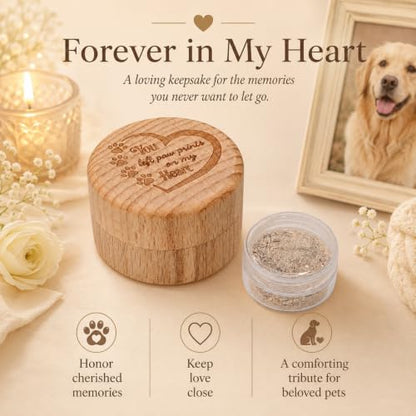 Pet Cremation Urn for Dog Cat Ashes Small Natural Wooden Keepsake with Laser Engraved Paw Print Inner Container Mini Memorial Box Rainbow Bridge Bereavement Gift